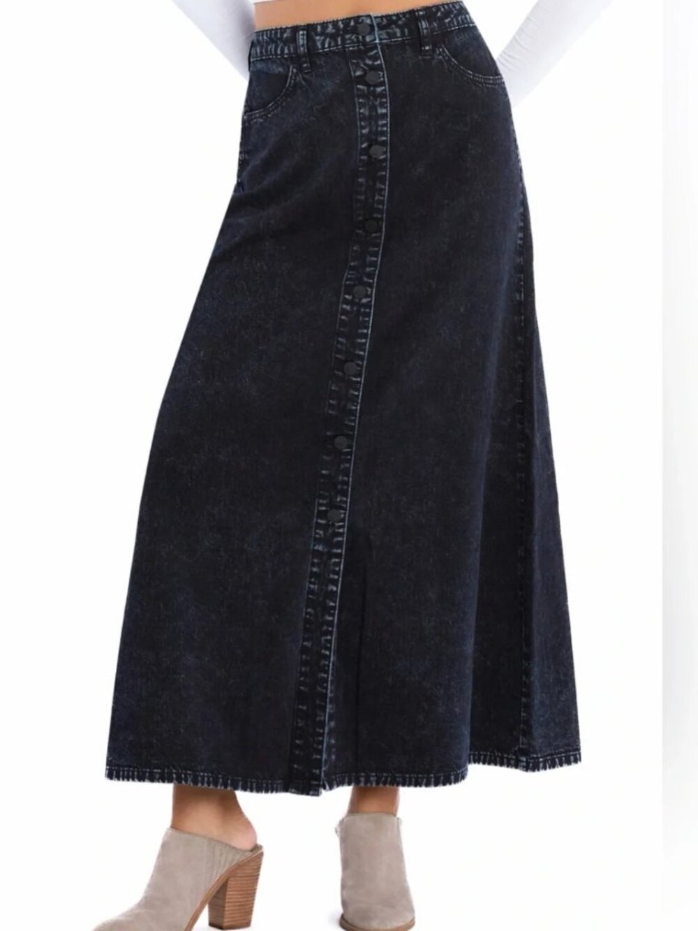 Wash Lab Selma Black Denim Maxi Skirt
